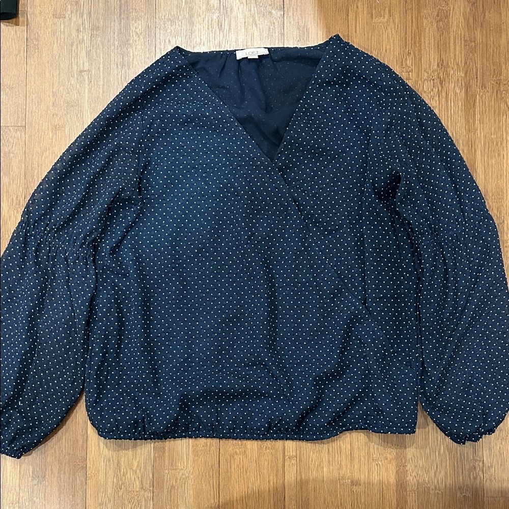 LOFT Dark Blue Polka Dot Blouse